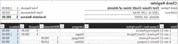 Hvordan du opretter en simpel checkhæfte register med Microsoft Excel. Opret kolonneoverskrifter og en "type transaktion" liste, som vist i figur 1..